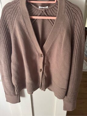 Relaxed Button-Front Cardigan in Taupe